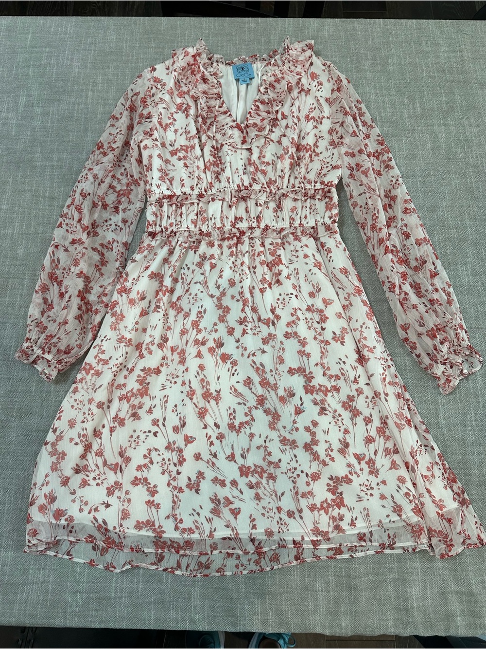 Women’s ' Floral Ruffle Waist Dress - Cream with Rose Print